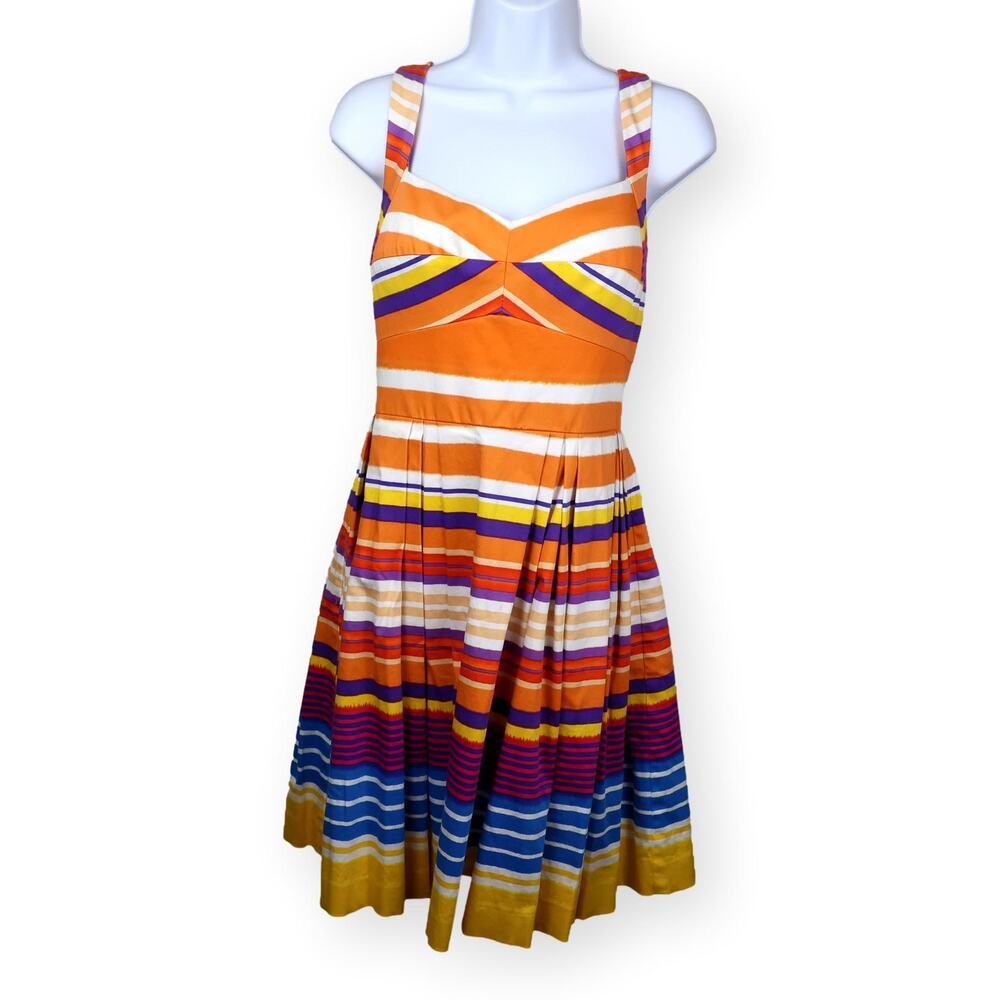 Calvin Klein Yellow Purple Striped Cotton Sundress 10